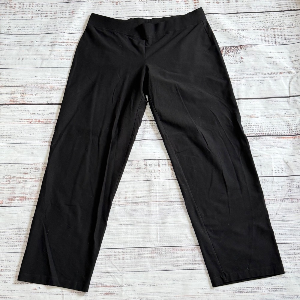 Eileen‎ Fisher Black Straight Leg Elastic Waist Pants Size L Made in USA
